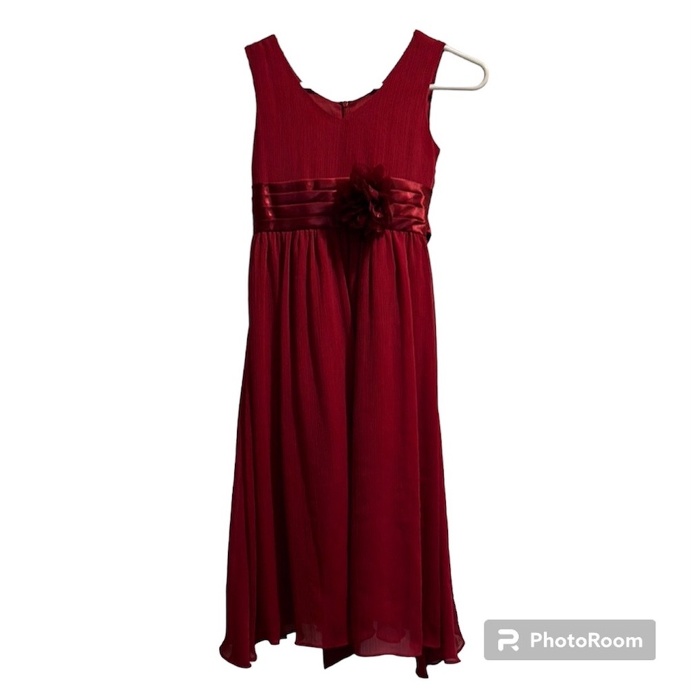 Dressy dress formal flower girl wedding satin red wine colored like new